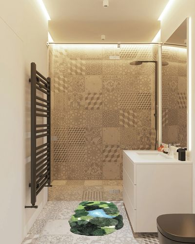 THRILRUG 20x35 Inch 3D Moss Rug,Shag Carpet Leaf Area Bathroom Rugs Non Slip Bath Mat Tufted Rug,Ultra Soft Washable Children Play Plant Leaves Shaped Kids Pets Floor Mat for Bedroom,Living Room Green in White Tiled Bathroom