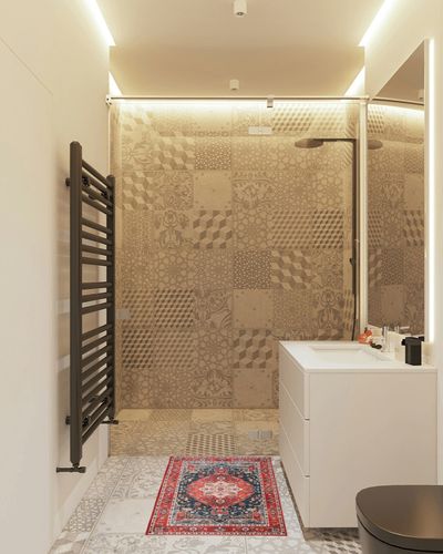 Comeet Area Rug- 2x3 Entry Rug Machine Washable Non Slip Backing Indoor Door Mat, Printed Vintage Throw Rug for Kitchen Entryway Laundry Bathroom Red/Blue in White Tiled Bathroom