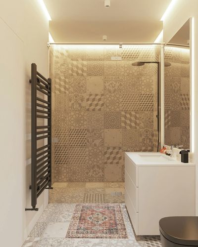 Lahome Oriental Small Area Rug - 2x3 Rug Non Slip Indoor Door Mat Ultra-Thin Kitchen Rugs for Entryway, Vintage Soft Non-Slip Bathroom Rug for Bedroom Doorway Front Door (2x3ft,Peach/Orange) in White Tiled Bathroom