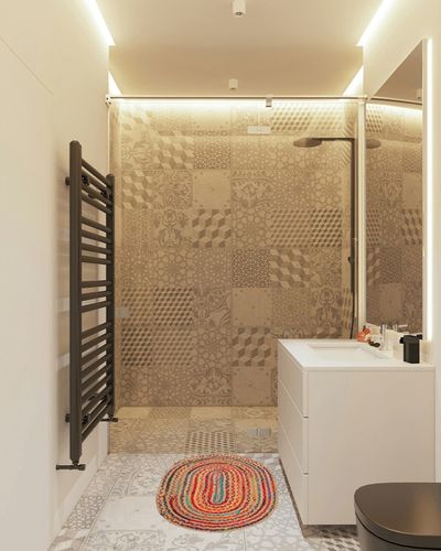 Multicolor Rag Rug 2x3 Feet Braided Oval Rugs for Living Room Area Rug Colorful - Reversible Rustic Rug Chindi Jute Rug 2x3 - Dining Room Rugs for Under Table Home Decor Gift - Colorful Boho Rug in White Tiled Bathroom