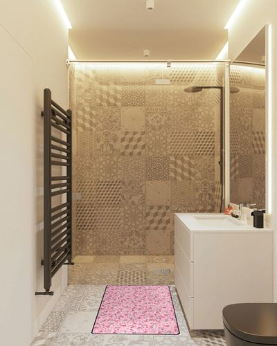 Pink Bohemian Flowers Area Rugs Colorful Large Non-Slip Floor Mat Decorative Carpets Doormat for Kitchen Living Dining Dorm Playing Room Bedroom 31 x 20inch in White Tiled Bathroom