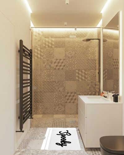 TRUEDAYS Halloween Bath Mat Cute Spooky White Black Bathroom Decor Rug Non Slip, Spooky Shower Rugs for Bathroom, Bedroom, Living Home Decoration in White Tiled Bathroom