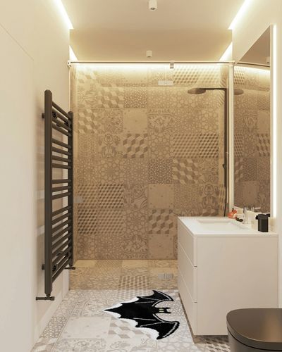 TRUEDAYS Halloween Decor Black Bat Bath Mat for Bathroom, Cute Halloween Decoration Bat Black Bathroom Rug Non Slip Cartoon Bath Rug Bathroom Mat Plush Shower Rugs Washable in White Tiled Bathroom