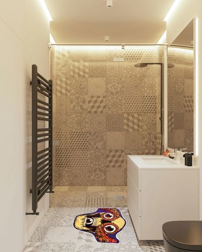 LOLOSALE Bathroom Rug Mat,Halloween Octopus Skull Man's Hugging Your Eyes Indoor Door Mat,Durable Water Absorbent,Non-Slip Bath Mats for Shower Tub Bathroom Floor (32''x28'') in White Tiled Bathroom