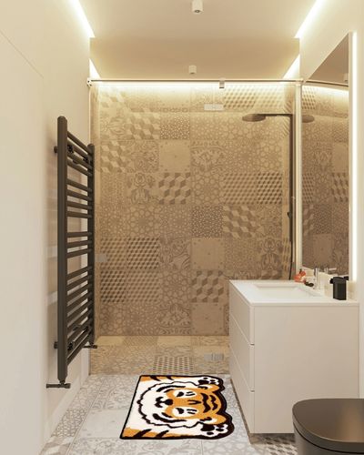 Molesun Tiger Bath Rugs, Cute Water Absorbent Bathroom Rug Plush Microfiber Non-Slip Soft Shower Rug, Funny Shaggy Floor Mats for Kids Room, Bedroom, Kitchen, 17.7" x 29.5" in White Tiled Bathroom