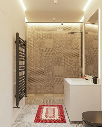 Super Area Rugs Waterbury Braided Rug Handwoven Cotton Washable Rug - Red & Cream, 2' X 3' Rectangle in White Tiled Bathroom