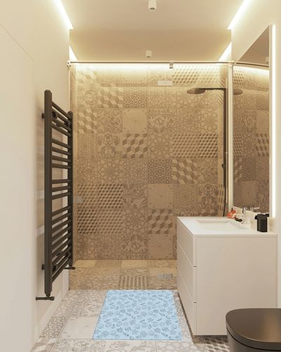 ARTSHOWING Blue Ocean Theme Area Rug, 2' x 3' Large Indoor and Outdoor Area Rugs with No-Slip Backing, Easy to Clean, Perfect for Living Room/Bedroom/Patio/Picnic/Decking, Starfish Conch Shell Coral in White Tiled Bathroom