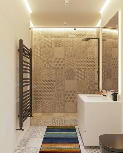 ‎Contemporary ‎Stain Resistant, Fade resistant, Durable, Washable Rug in White Tiled Bathroom