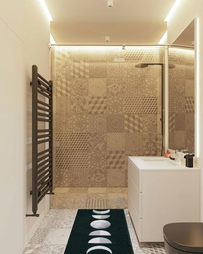 Lanffia Boho Hallway Runner Rug 2x5 Washable Moon Phase Rug Bohemian Soft Faux Wool Non-Slip Bedroom Runner Rug Lightweight Entry Runner Low Pile Witchy Rug for Kitchen Bathroom, Black/White in White Tiled Bathroom