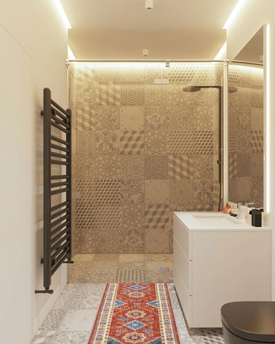 HEBE Boho Rug Sets 3 Piece with Runner Vintage Kitchen Runner Non Slip Bohemian Area Rug Floor Mat Washable Laundry Room Runner for Hallway Living Room Entryway in White Tiled Bathroom