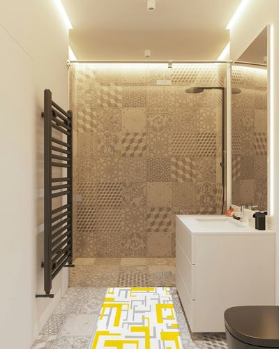 Hallway Runner Rug,Modern Geometric Pattern Yellow Gray White Non Slip Water Absorbent Rug Indoor Entrance Floor Mat Runner for Home Garage Kitchen Laundry 18x59in in White Tiled Bathroom