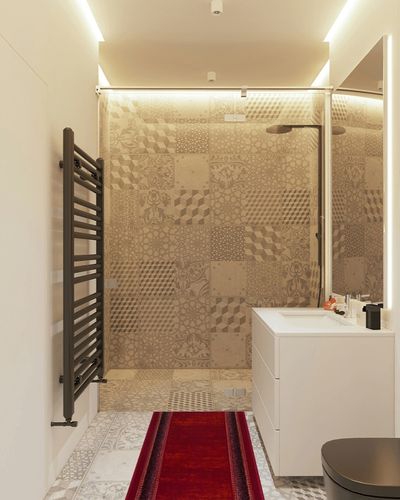 Antep Rugs Alfombras Bordered Modern 2x5 Non-Slip (Non-Skid) Low Pile Rubber Backing Kitchen Area Runner Rug (Maroon Red, 2' x 5') in White Tiled Bathroom