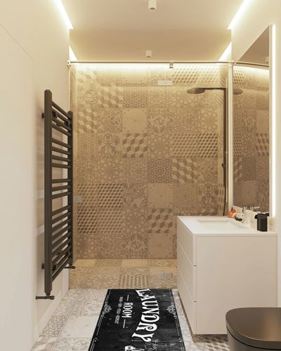 SHUNLCD Farmhouse Laundry Room Rug Runner Non Slip Laundry Mats, Washable Kitchen Floor Mat Bathroom Laundry Room Decor Accessories 20"X59" (Black) in White Tiled Bathroom