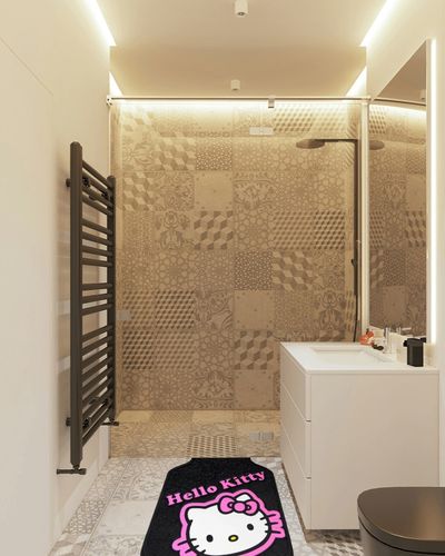 Plasticolor 001502R01 Sanrio Hello Kitty Collage Universal Fit Car Truck SUV Front Floor Mats Pair in White Tiled Bathroom