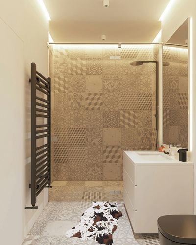 MustMat Cute Cow Print Rug Fun Faux Cowhide Area Rug Nice for Decorating Kids Room 29.5" W x 43.3" L in White Tiled Bathroom