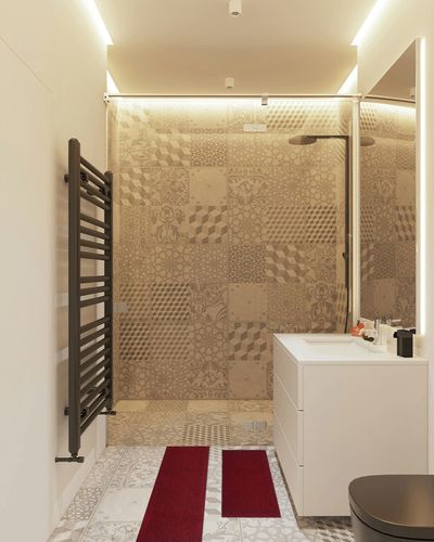 COSY HOMEER 48x20 Inch/30X20 Inch Kitchen Rug Mats Made of 100% Polypropylene 2 Pieces Soft Kitchen Mat Specialized in Anti Slippery and Machine Washable,red in White Tiled Bathroom