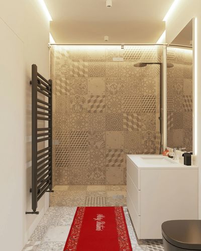 Runner Rugs, Merry Christmas Decoration Tree Gift Hat Pattern Red Non Slip Low Profile Hallway Runner Rug for Entryway Entrance Kitchen Laundry Room Bedroom, 19.7"X47.2" in White Tiled Bathroom