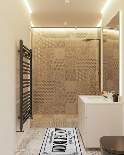 ROMAMIGO Laundry Room Rug Runner Non Slip Laundry Mats Mudroom Runner Farmhouse Kitchen Floor Mat Bathroom Laundry Room Decor Accessories(Grey, 20 X 47 inch) in White Tiled Bathroom