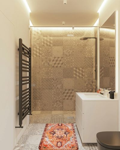 Estmy Light Orange Oriental Bathroom Runner Rugs Non-Slip Rubber Backed 18’’W x 45’’L, Boho Tribal Traditional Soft Velvet Absorbent Extra Long Bath Mat Bath Runner Machine Washable in White Tiled Bathroom