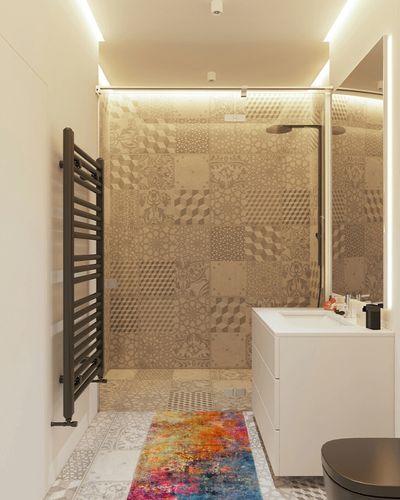 Lahome Modern Abstract Runner Rug - 2x4.3 Colorful Kitchen Runner Long Bathroom Rugs Runner Non Skid Laundry Room Mat, Rainbow Non Slip Machine Washable Carpet Runner for Bedroom Entryway Doorway in White Tiled Bathroom