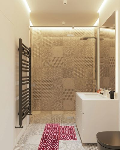 Magstonee 2 Pieces Kitchen Rug TPR Backing Mat for Doorway Bathroom Runner Rug Set (15"x23"+15"x47", Red) in White Tiled Bathroom