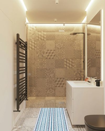 Hallway Runner Rug,Bohemian Blue Navy Polka Dot Boho Stripes Geometric Pattern Non Slip Water Absorbent Rug Indoor Entrance Floor Mat Runner for Home Garage Kitchen Laundry 19.7x47.2in in White Tiled Bathroom