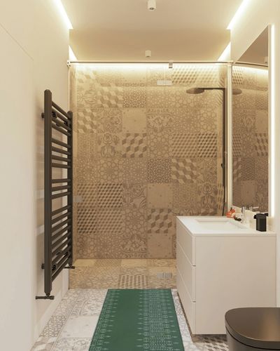 Hallway Runner Rug,Boho Geometric Diamond Dot Stripe Bohemian Green Non Slip Water Absorbent Rug Indoor Entrance Floor Mat Runner for Home Garage Kitchen Laundry 19.7x47.2in in White Tiled Bathroom