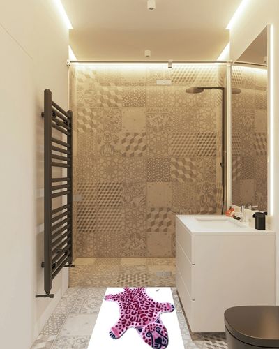 Leopard Print Rug Faux Animal Printed Cowhide Skin Rug Cheetah Area Rugs Carpet Cute Leopard Rugs for Playroom Livingroom, 43.2in L x 28.8in W / 2.4 x3.6 Feet (Pink) in White Tiled Bathroom