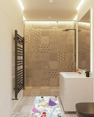 Safavieh Disney Princess Collection Machine Washable Slip Resistant 2'3" x 3'9" Ivory/Pink DSN512A Kids Bedroom Nursery Playroom Area Rug in White Tiled Bathroom