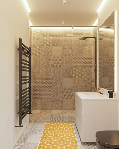 Nourison DWS03 Harper Area Rug, 2'2" X3'9, YELLOW in White Tiled Bathroom