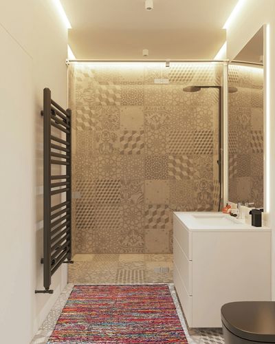 Cotton Multi Chindi Hand Woven Rugs Chindi in White Tiled Bathroom