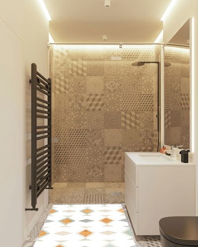 Eroyat Modern Minimalist Fresh Geometric Lattice Area Rug in White Tiled Bathroom
