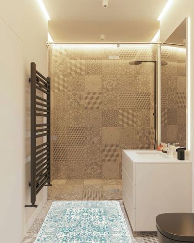 Juvale Vintage Area Rug in White Tiled Bathroom