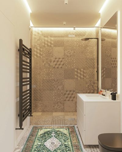 NATOLIA DECOR Area Rug in White Tiled Bathroom