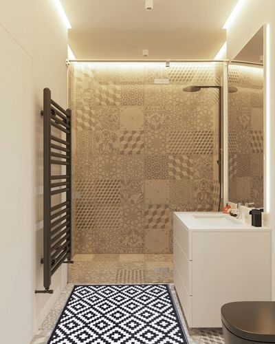 Aztec - Black & White   Porch in White Tiled Bathroom