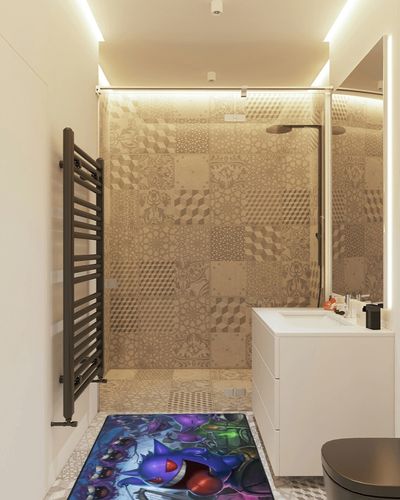 Carpet, Anime Game Cartoon Carpet Living Room Bedroom Floor Sofa Mat, Home Area Decorative Floor Mat in White Tiled Bathroom