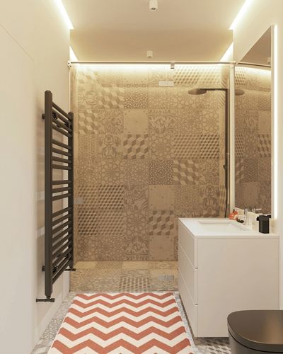 Arneshia Chevron Beige/Terracotta Indoor / Outdoor Area Rug Wade Logan Rug Size ... in White Tiled Bathroom