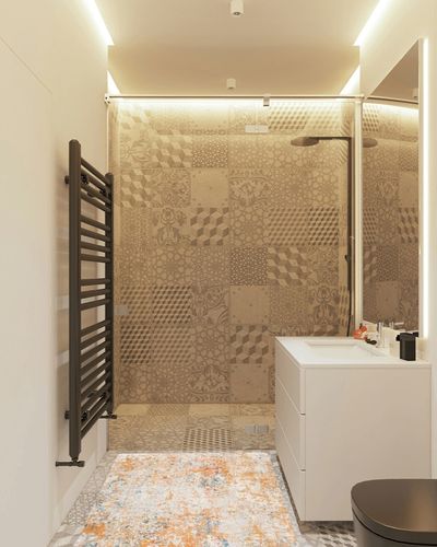 Agdal Abstract Ivory/Orange Area Rug Zipcode Design Rug Size: Rectangle 3' x 5' in White Tiled Bathroom