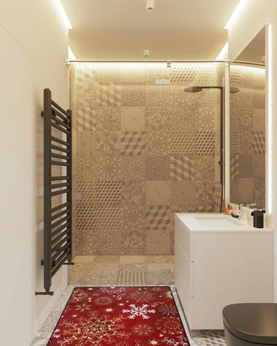 SUABO Christmas Area Rug, Red Snowflakes Non Slip Area Rug Nursery Rug Floor Mats Carpet for Living Dinning Room Bedroom Kitchen 3'x5' in White Tiled Bathroom