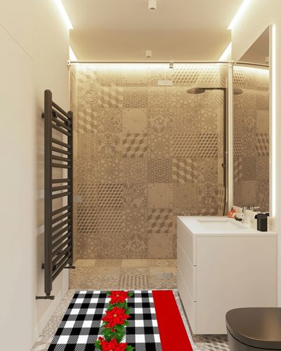 Area Rug, Berry Poinsettia Christmas Rug, 2x3 Feet Rugs for Living Room Bedroom Kids Room Kids Room Nursery Classroom, Non-Slip Comrft Carpet Washable Rug in White Tiled Bathroom