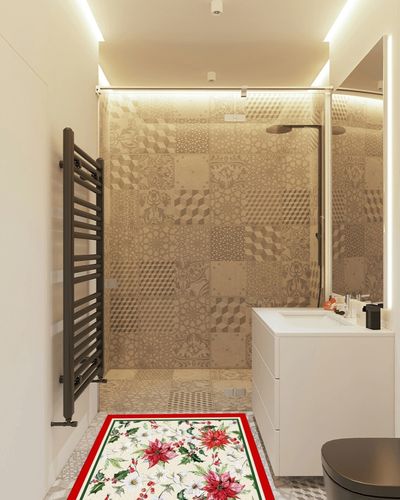 Area Rug, Poinsettia Flower Christmas Rug, 2x3 Feet Rugs for Living Room Bedroom Kids Room Kids Room Nursery Classroom, Non-Slip Comrft Carpet Washable Rug in White Tiled Bathroom