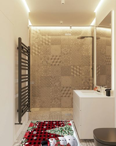 Area Rug 2x3 Feet, Christmas Eucalyptus Poinsettia Cardinals Snowflake Snowman Rug, Rugs for Living Room Decor Bedroom Decor Kids Room, Non-Slip Living Room Rugs, Comrft Carpet Washable Rug in White Tiled Bathroom