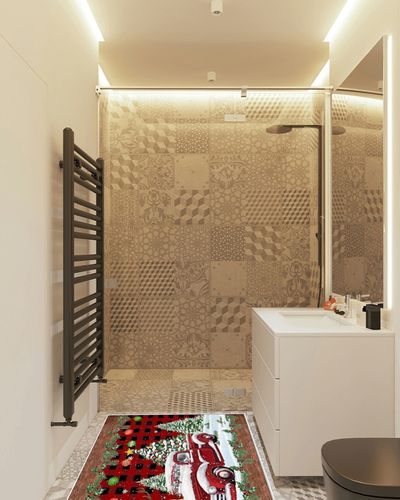 Area Rug 2x3 Feet, Snowflake Buffalo Plaid Xmas Tree Christmas Red Truck Rug, Rugs for Living Room Decor Bedroom Decor Kids Room, Non-Slip Living Room Rugs, Comrft Carpet Washable Rug in White Tiled Bathroom