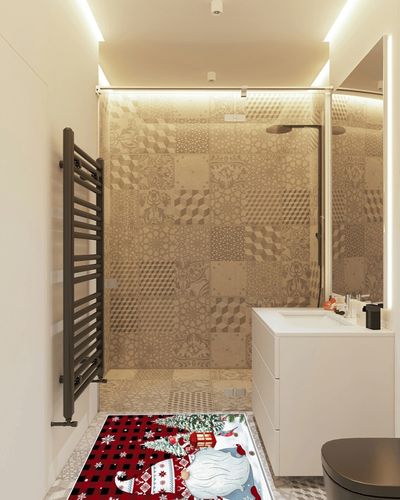 Area Rug 2x3 Feet, Xmas Snowflake Snowman Christmas Rug, Rugs for Living Room Decor Bedroom Decor Kids Room, Non-Slip Living Room Rugs, Comrft Carpet Washable Rug in White Tiled Bathroom