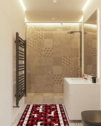 Area Rug, Snowflake Christmas Reindeer Christmas Rug, 2x3 Feet Rugs for Living Room Bedroom Kids Room Kids Room Nursery Classroom, Non-Slip Comrft Carpet Washable Rug in White Tiled Bathroom