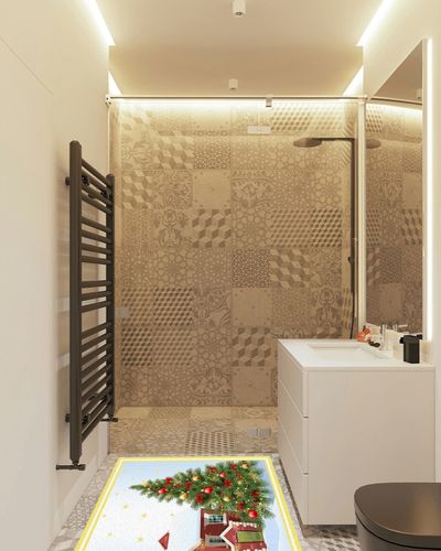 Area Rug, Xmas Tree Snowflakes Red Barn Christmas Rug, 2x3 Feet Rugs for Living Room Bedroom Kids Room Kids Room Nursery Classroom, Non-Slip Comrft Carpet Washable Rug in White Tiled Bathroom