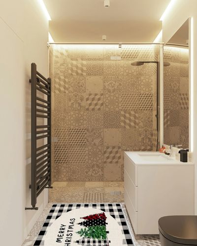 Area Rug, Black Buffalo Plaid Xmas Tree Merry Christmas Rug, 2x3 Feet Rugs for Living Room Bedroom Kids Room Kids Room Nursery Classroom, Non-Slip Comrft Carpet Washable Rug in White Tiled Bathroom