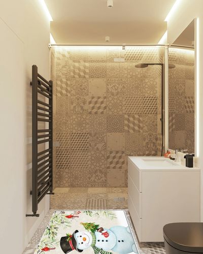 Area Rug, Winter Cardinals Snowman Snowflake Xmas Tree Merry Christmas Rug, 2x3 Feet Rugs for Living Room Bedroom Kids Room Kids Room Nursery Classroom, Non-Slip Comrft Carpet Washable Rug in White Tiled Bathroom