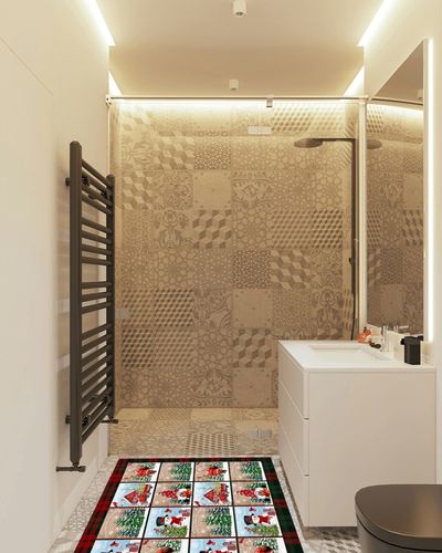 Area Rug 2x3 Feet, Xmas Truck Snowman Santa Claus Xmas Tree Christmas Rug, Rugs for Living Room Decor Bedroom Decor Kids Room, Non-Slip Living Room Rugs, Comrft Carpet Washable Rug in White Tiled Bathroom