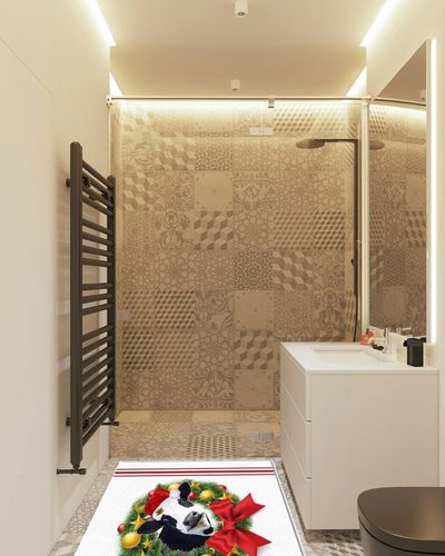 Area Rug, Bow Wreath Colorful Balls Cow Christmas Rug, 2x3 Feet Rugs for Living Room Bedroom Kids Room Kids Room Nursery Classroom, Non-Slip Comrft Carpet Washable Rug in White Tiled Bathroom